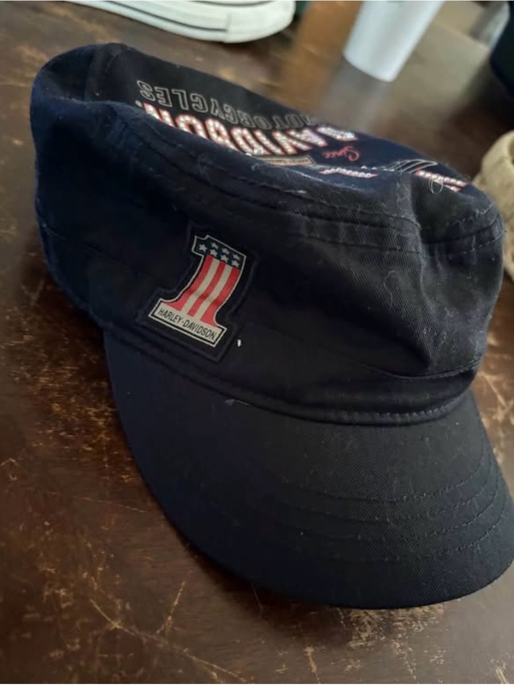 Harley-Davidson Black Military Cap with American Flag Patch